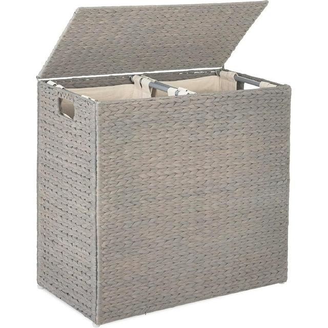 Bayou Breeze Large Water Hyacinth Double Laundry Hamper Basket w/ 2 Liner Bags, Handles