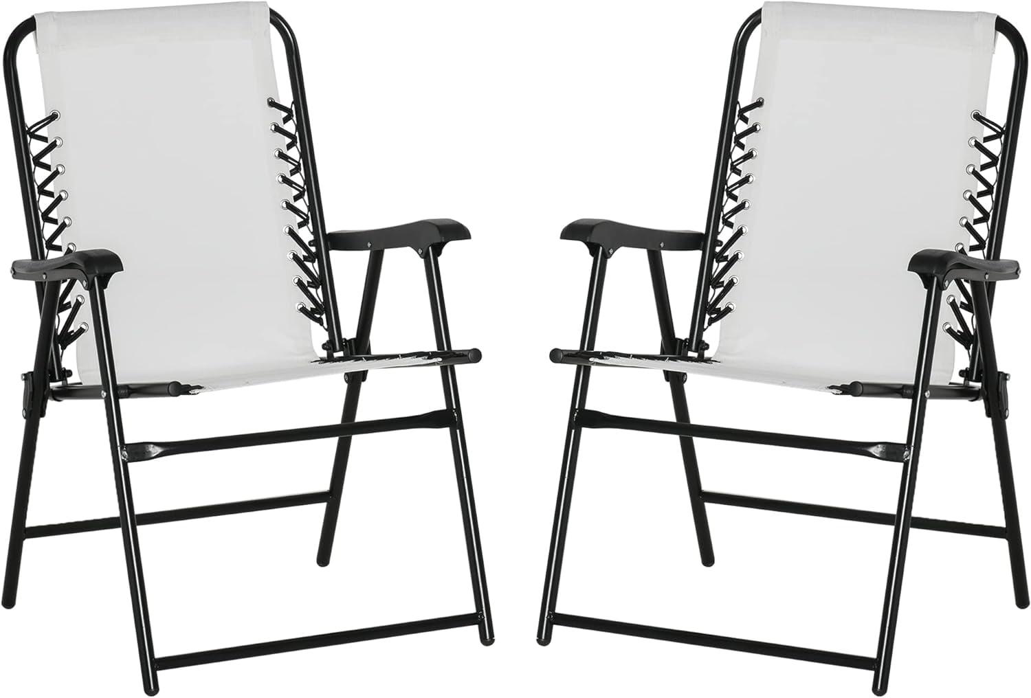 Set of 2 Cream White Steel Folding Outdoor Chairs with Armrests