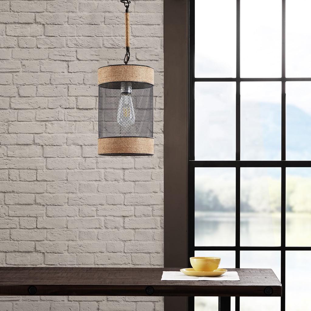 14.3" Black Natural Rope and Metal Mesh Pendant Light