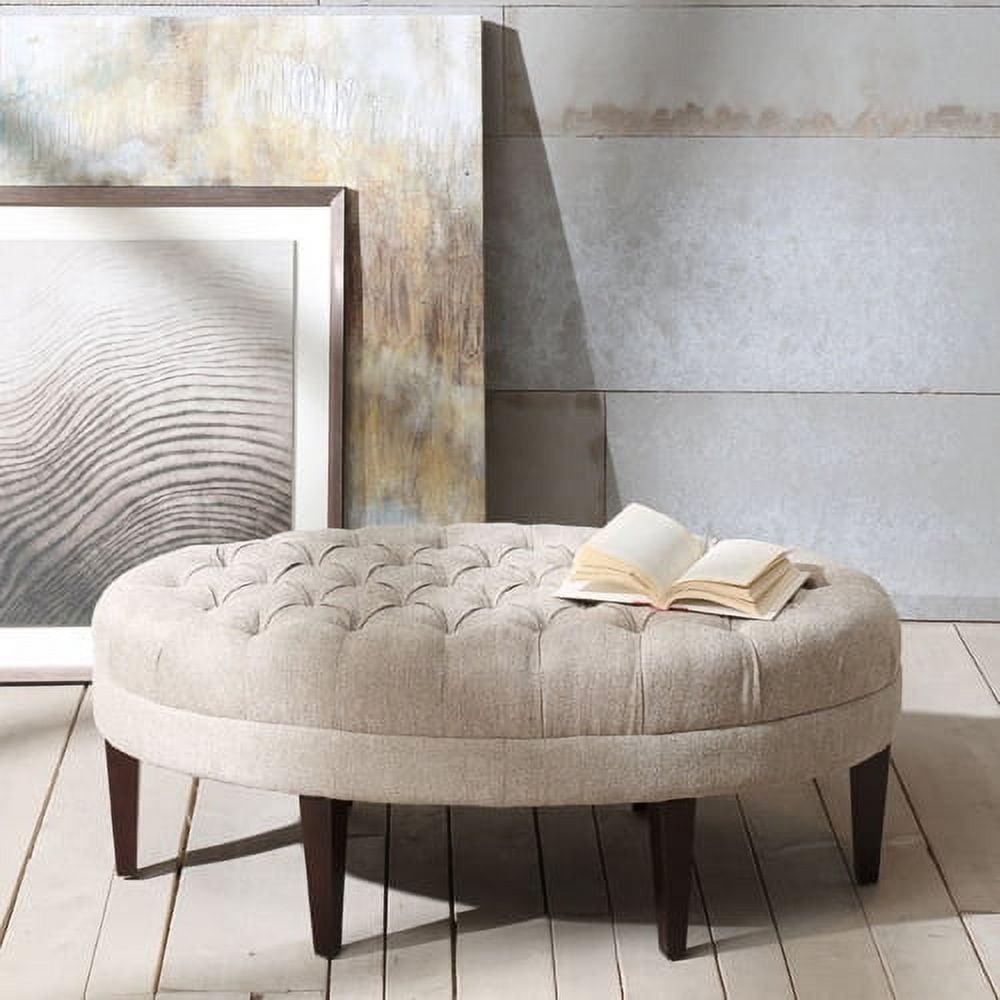 Taupe Tufted Oval Cocktail Ottoman with Birch Legs