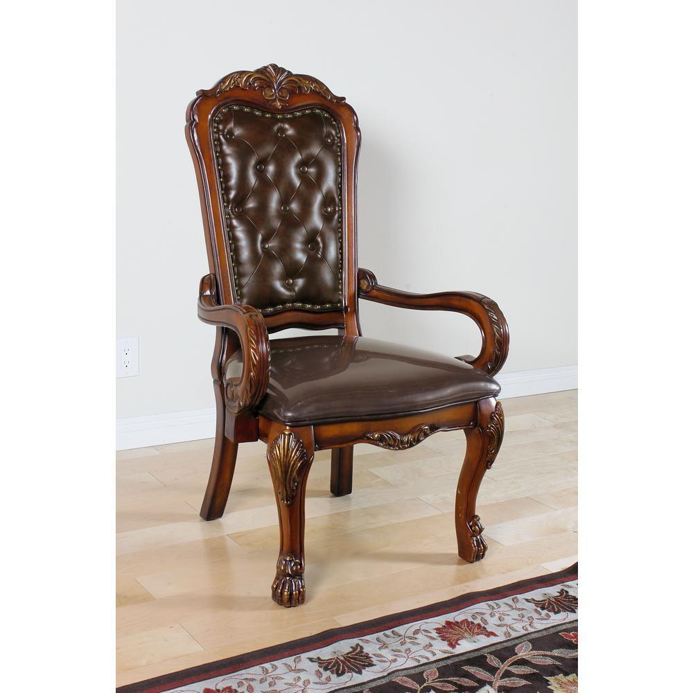 Acme Furniture 21" Dresden Accent Chair PU Cherry Oak: Leather Upholstery, Wood Frame, No Assembly Required