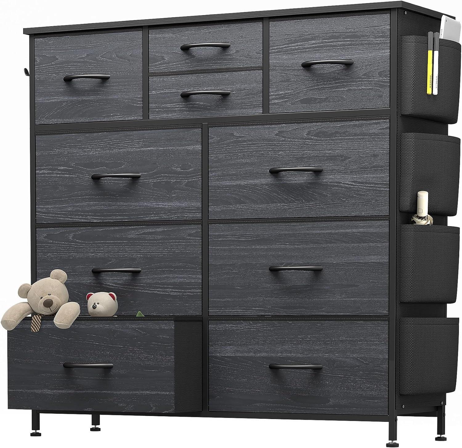 Dresser for Bedroom with 10 Drawers, Dressers & Chest of Drawers, Long Fabric Storage Drawer with Wood Tabletop for Kids Room, Closet, Hallway, Entryway (Graphite Gray)