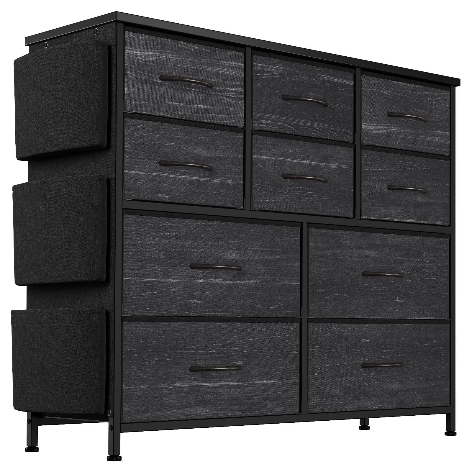 Dresser for Bedroom with 10 Drawers, Dressers & Chest of Drawers, Long Fabric Storage Drawer with Wood Tabletop for Kids Room, Closet, Hallway, Entryway (Graphite Gray)