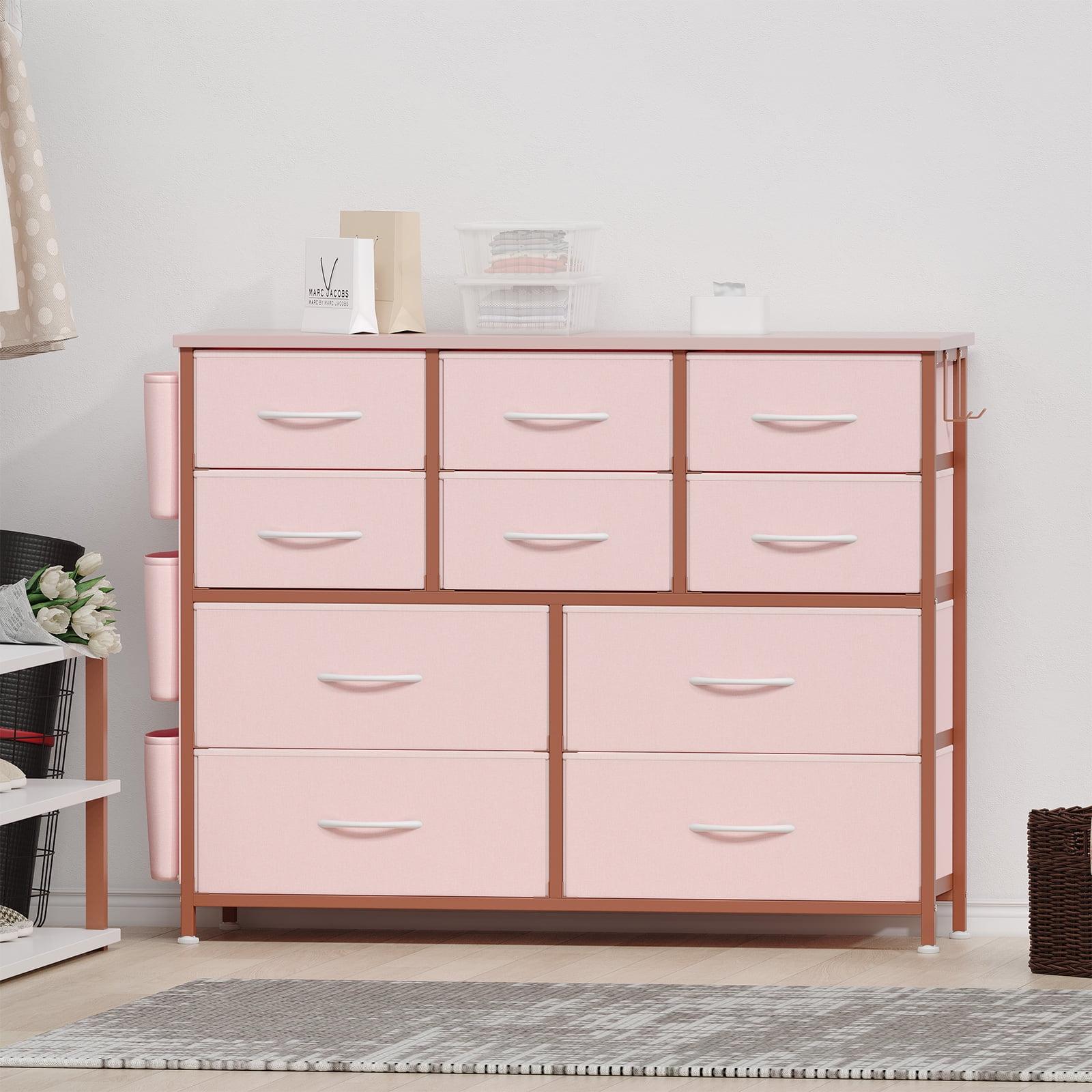 Dresser for Bedroom with 10 Drawers, Dressers & Chest of Drawers, Long Fabric Storage Drawer with Wood Tabletop for Kids Room, Closet, Hallway, Entryway