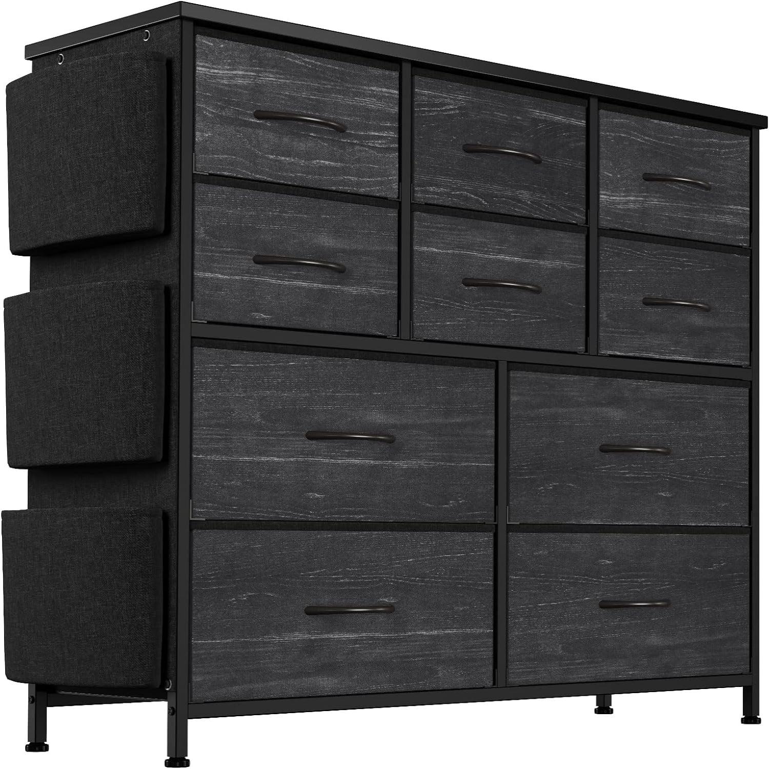 Dresser for Bedroom with 10 Drawers, Dressers & Chest of Drawers, Long Fabric Storage Drawer with Wood Tabletop for Kids Room, Closet, Hallway, Entryway (Graphite Gray)