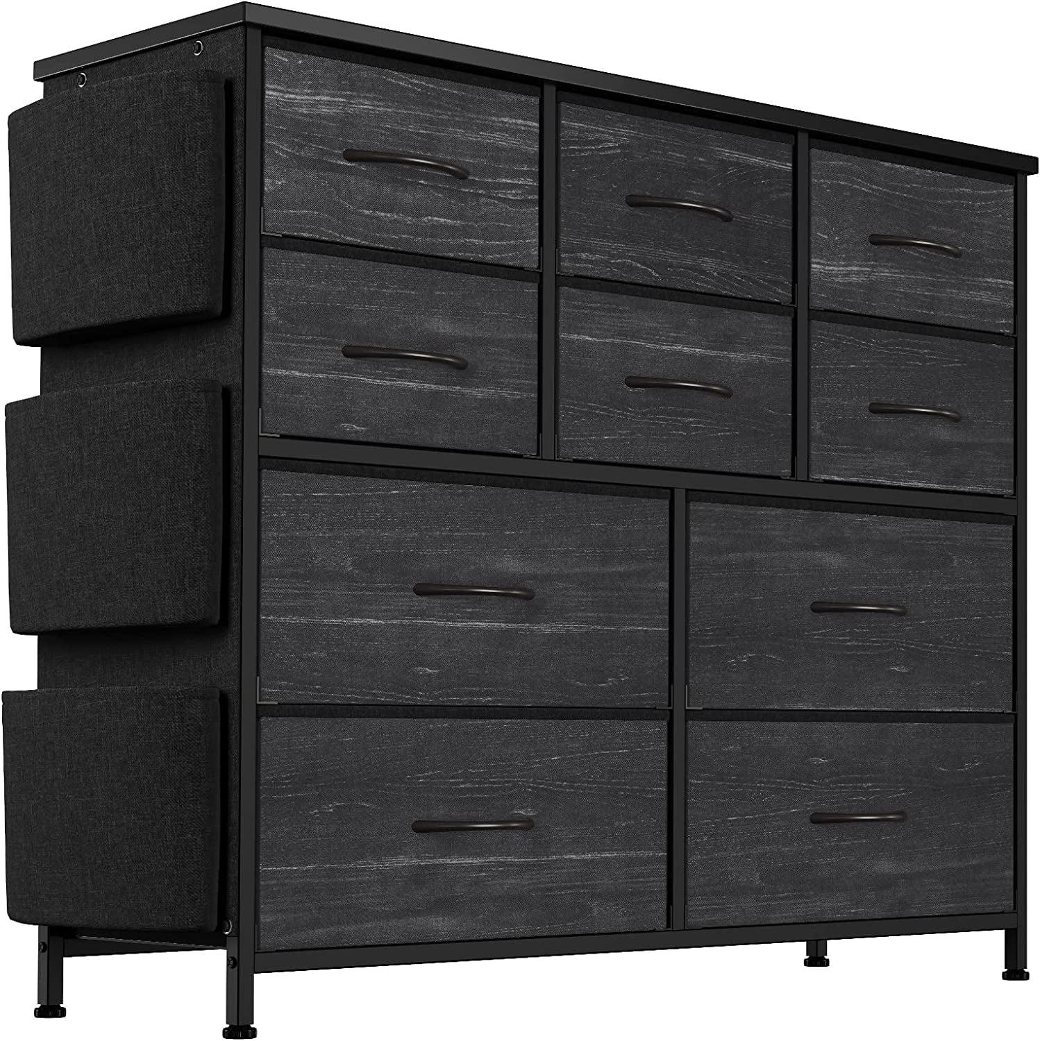 Dresser for Bedroom with 10 Drawers, Dressers & Chest of Drawers, Long Fabric Storage Drawer with Wood Tabletop for Kids Room, Closet, Hallway, Entryway (Graphite Gray)