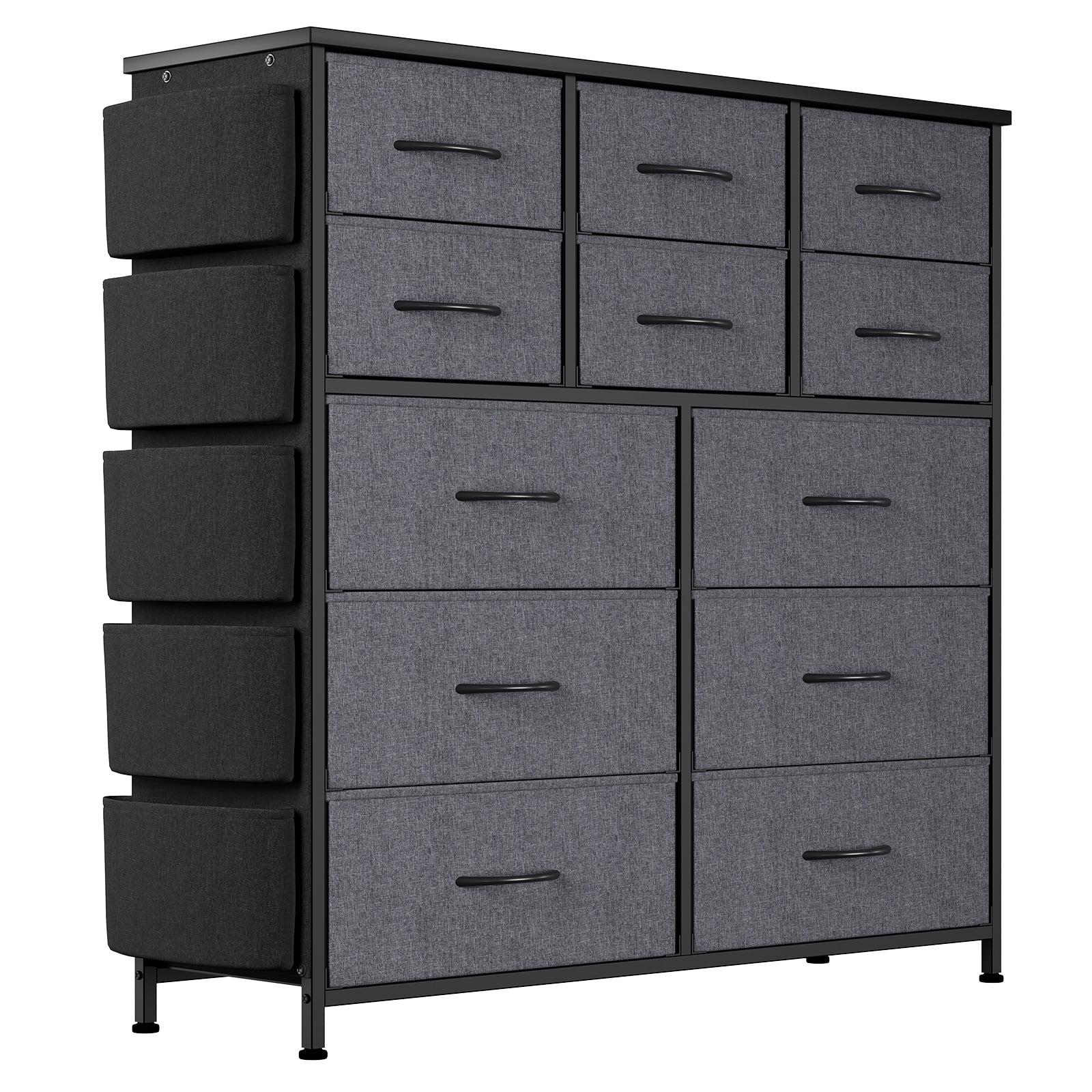 Gray Industrial 12-Drawer Fabric Storage Dresser with Levelers