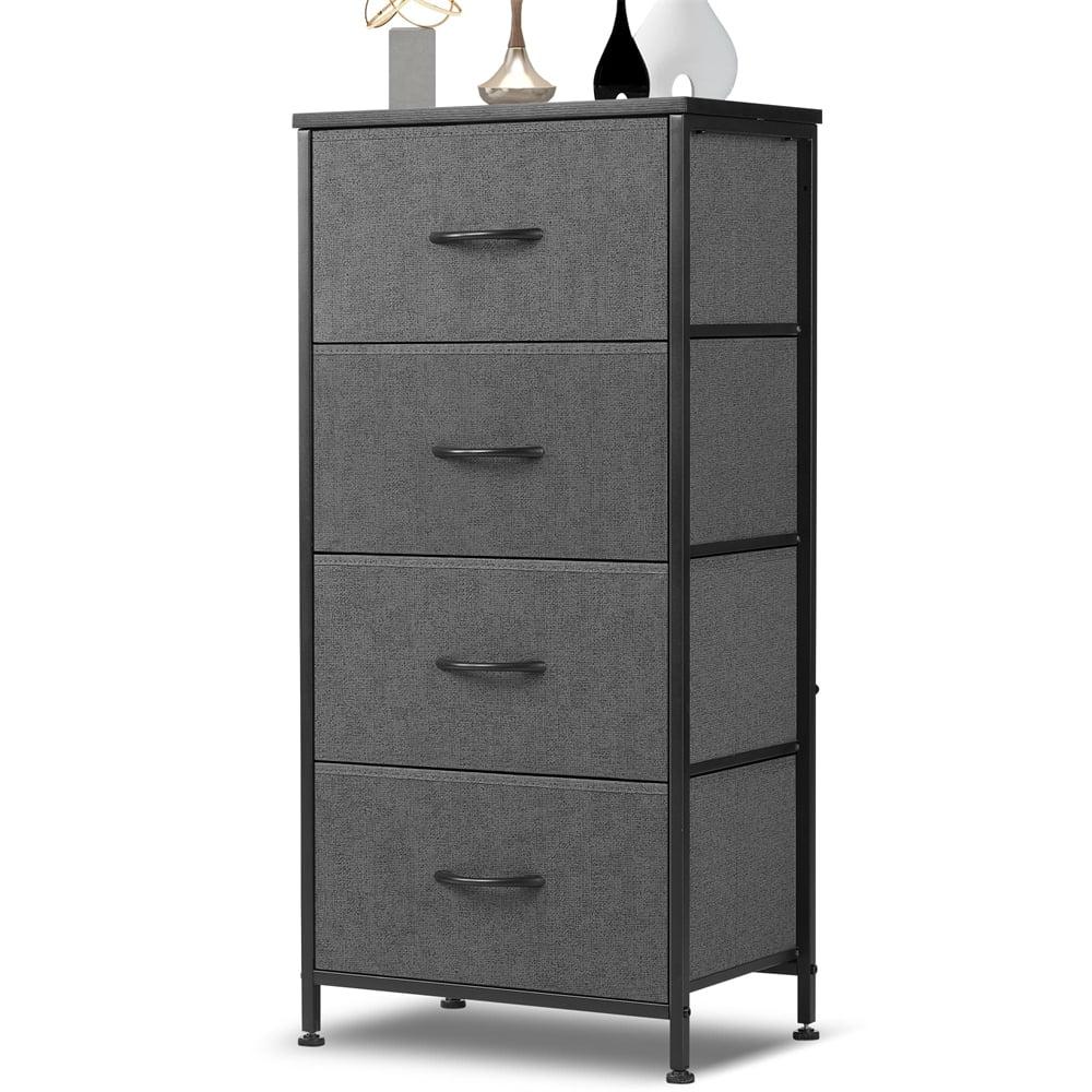 4 Drawer Dresser, Tall Chest Of Drawers Nightstand Storage Tower Storage Dresser Fabric Dresser With Wood Top for Living Room, Bedroom, Hallway, Nursery, Grey