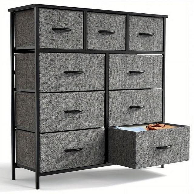 ZUNMOS Fabric Dresser for Bedroom 9 Drawer, Grey