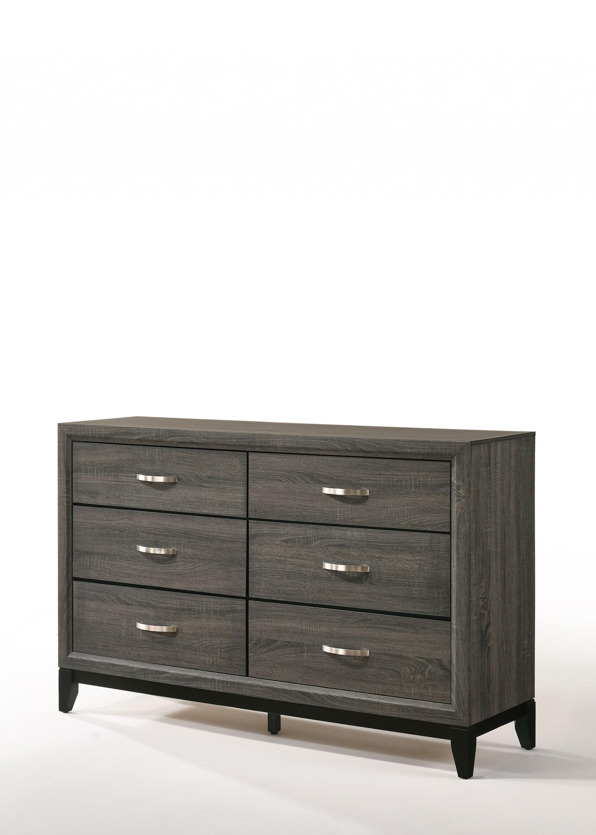 58" Weathered Gray Mid-century Modern Dresser with Nickel Handles