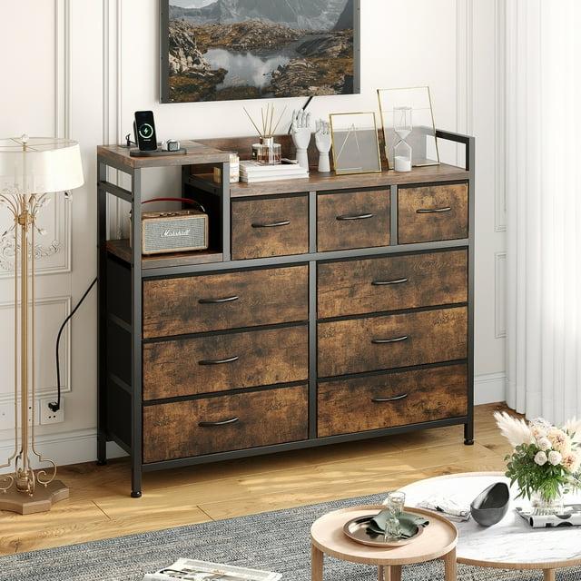 NEILA 9 Drawer Dresser for Bedroom,Dresser TV Stand with Charging Station,Chest of Drawers for Living Room, Bedroom,Hallway,TV Stand