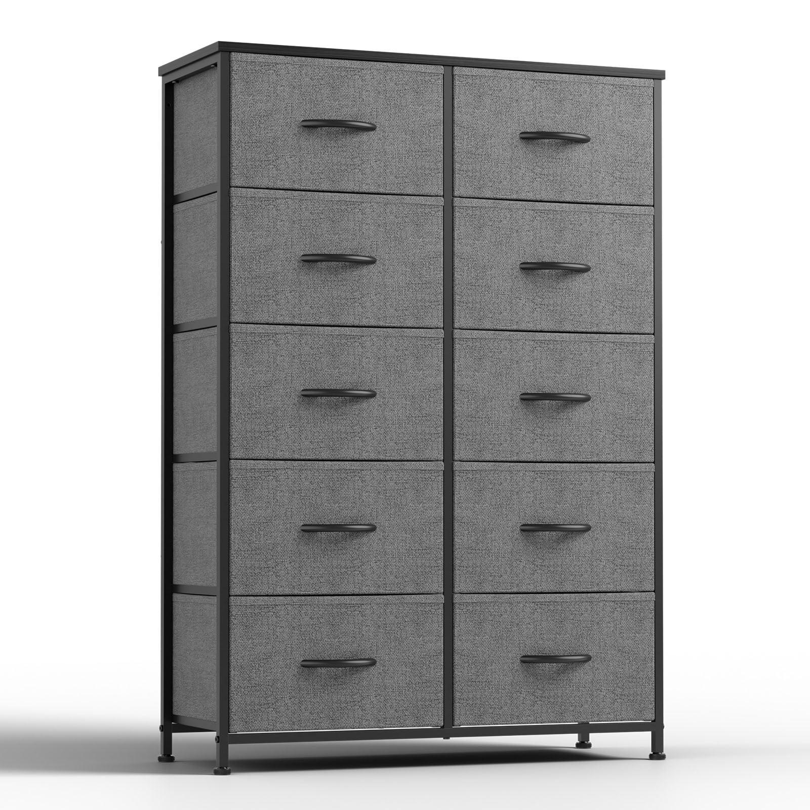 Gray Fabric 11-Drawer Storage Dresser with Metal Frame