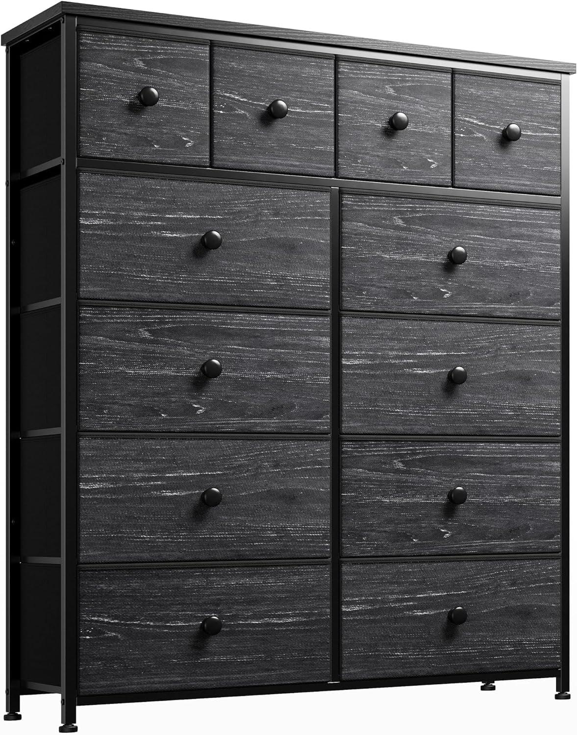 U-SHARE Dresser for Bedroom with 12 Drawers, Tall Dressers for Bedroom Black Dressers & Chests of Drawers for Closet, Living Room, Wood Top, Metal Frame Black