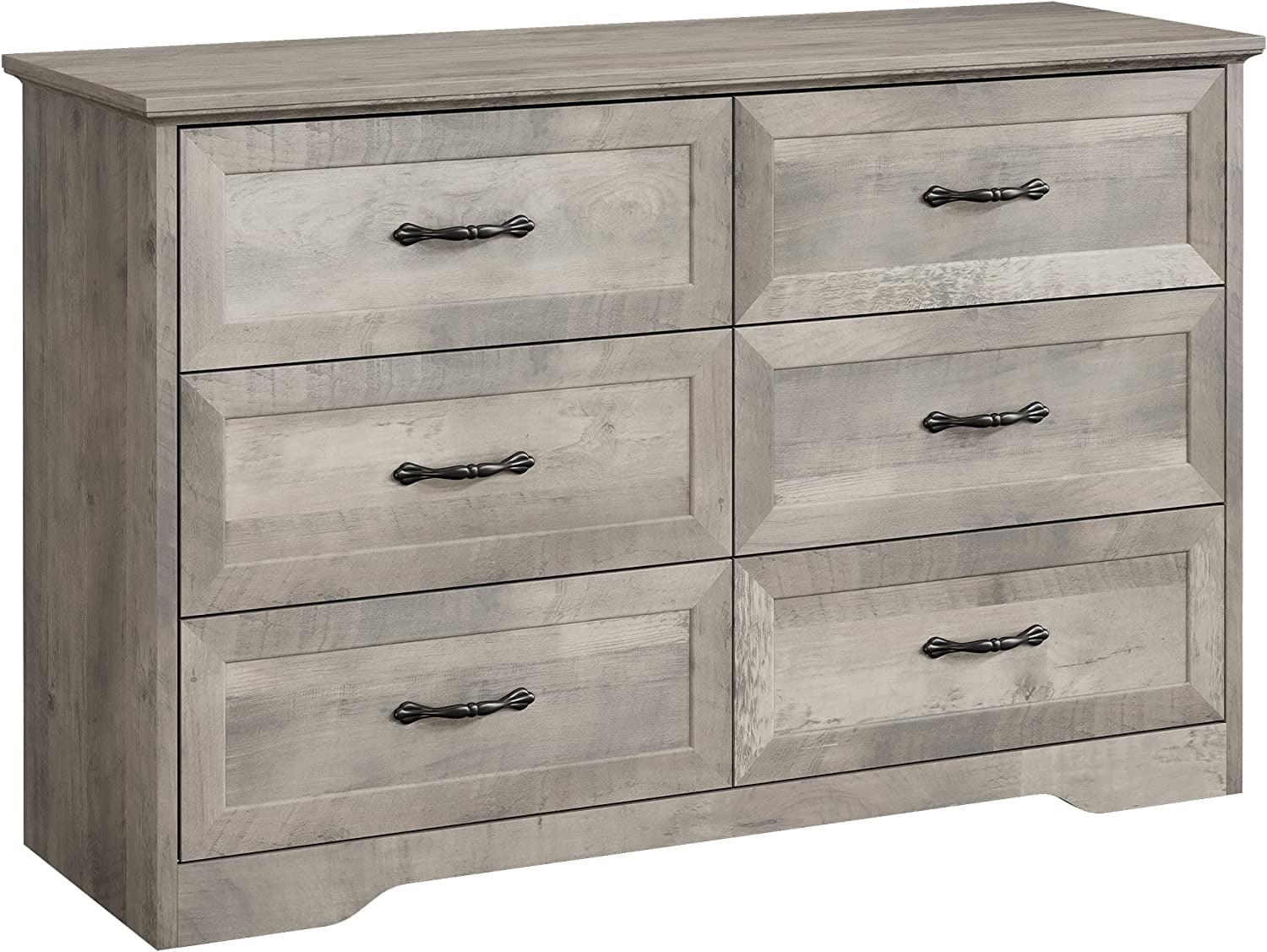 Litake Dresser for Bedroom with 6 Drawers, Wood Drawer Dresser Chest of Drawers for Closet, Living Room, Hallway, Nursery, Kids Bedroom, Light Grey