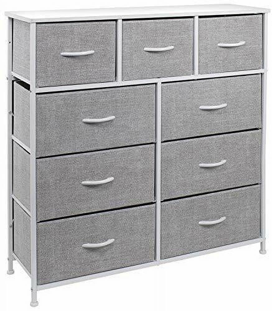 White 9-Drawer Fabric Dresser with Steel Frame and Wood Top