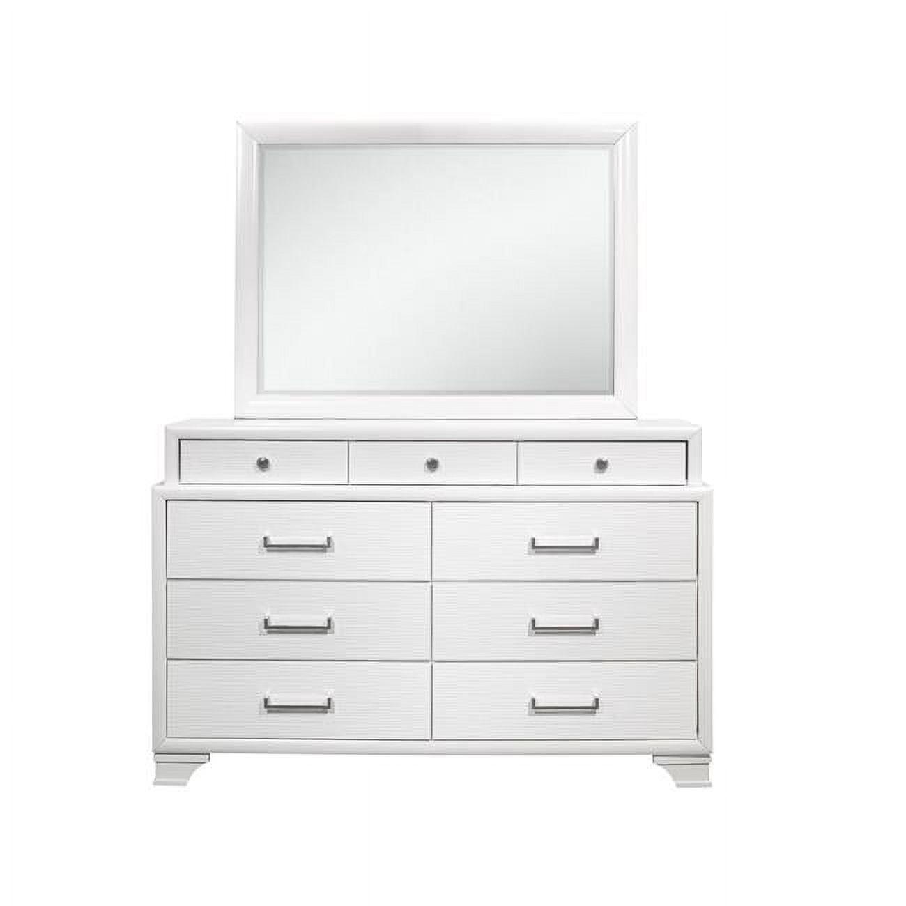 White Mirrored 9-Drawer Solid Wood Dresser with Felt Lined Drawers