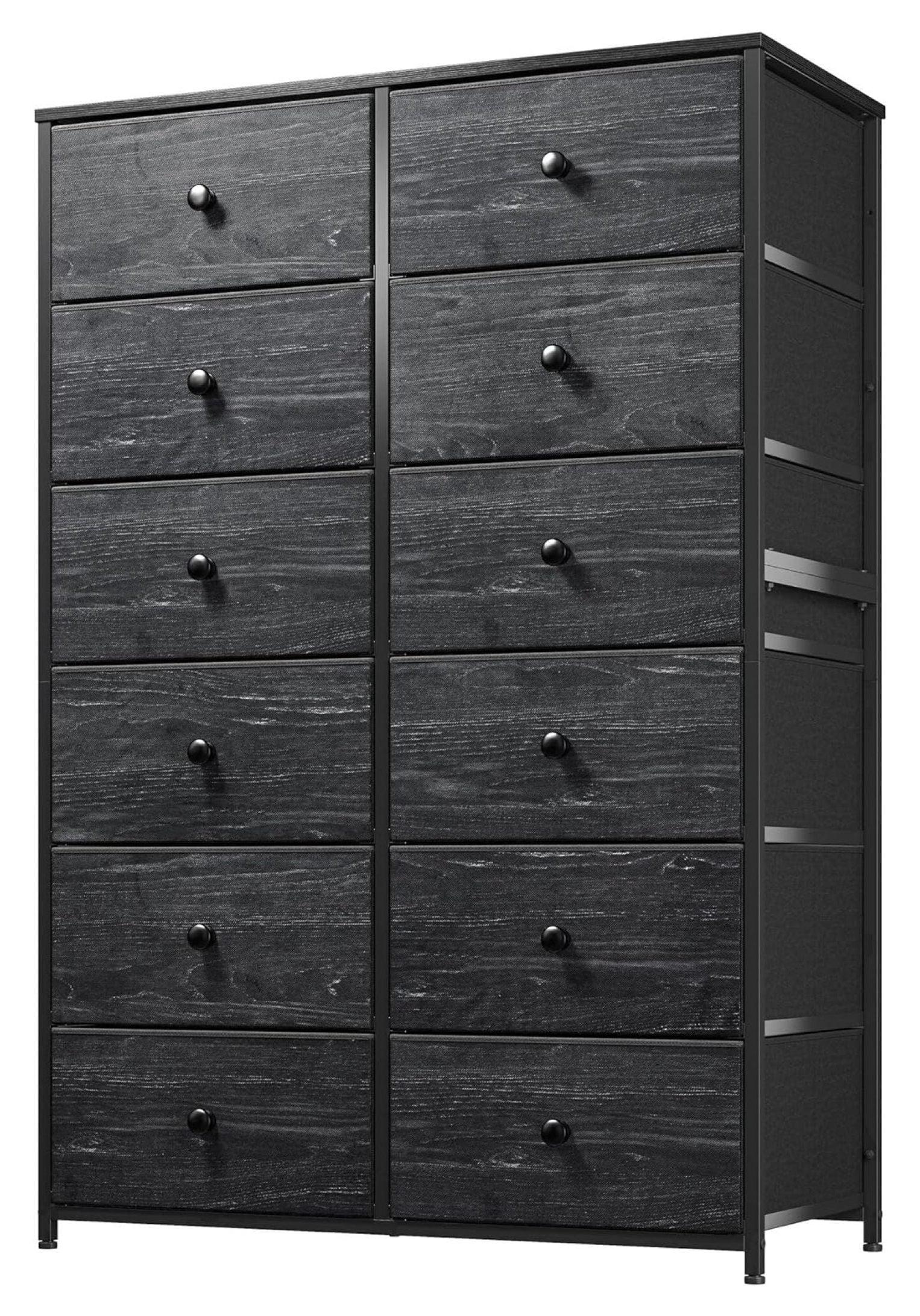 U-SHARE Dresser for Bedroom with 12 Drawers, Tall Dressers for Bedroom Black Dressers & Chests of Drawers for Closet, Living Room, Wood Top, Metal Frame Black