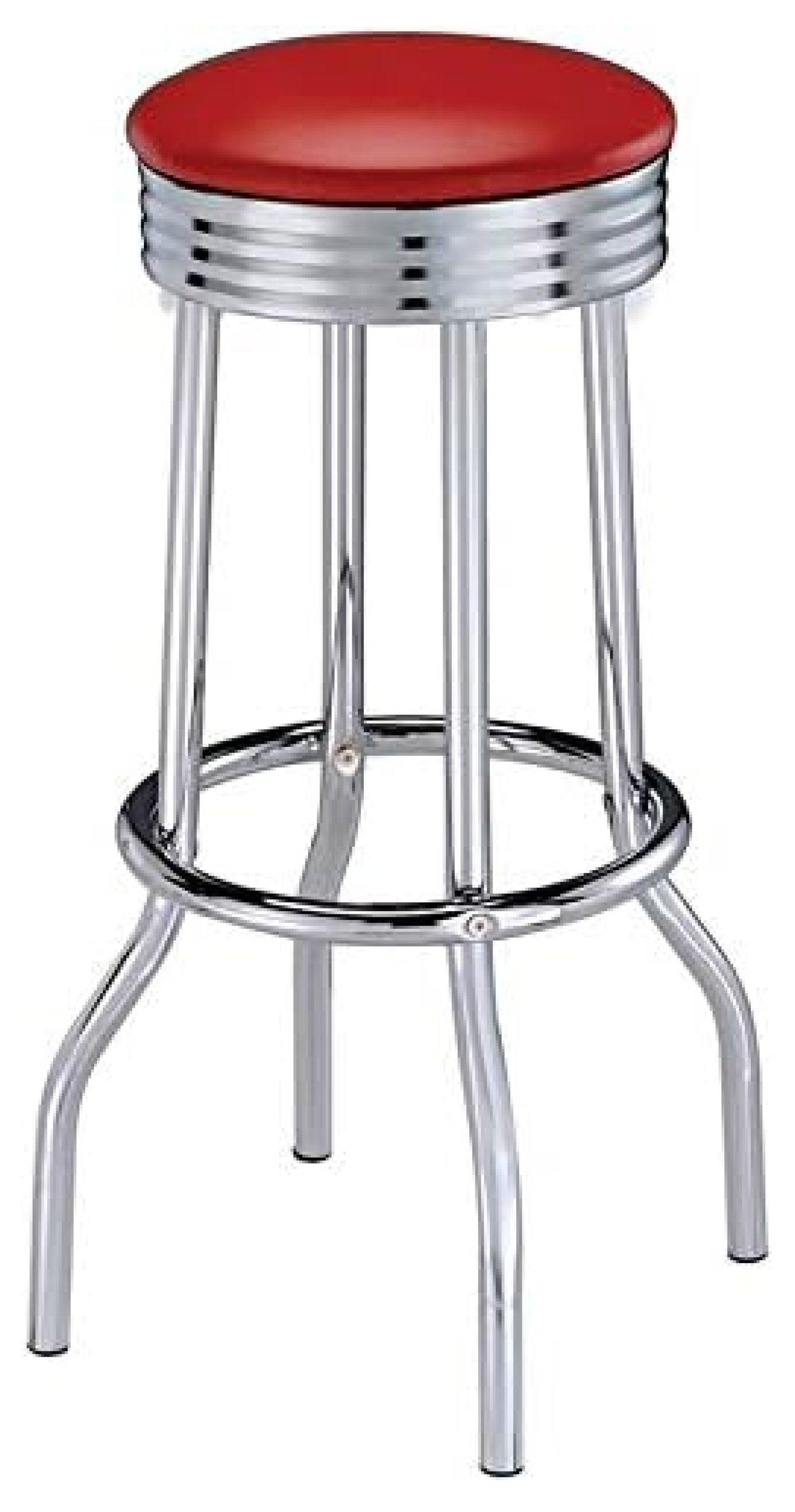 Retro Red and Chrome Swivel Backless Bar Stools, Set of 2