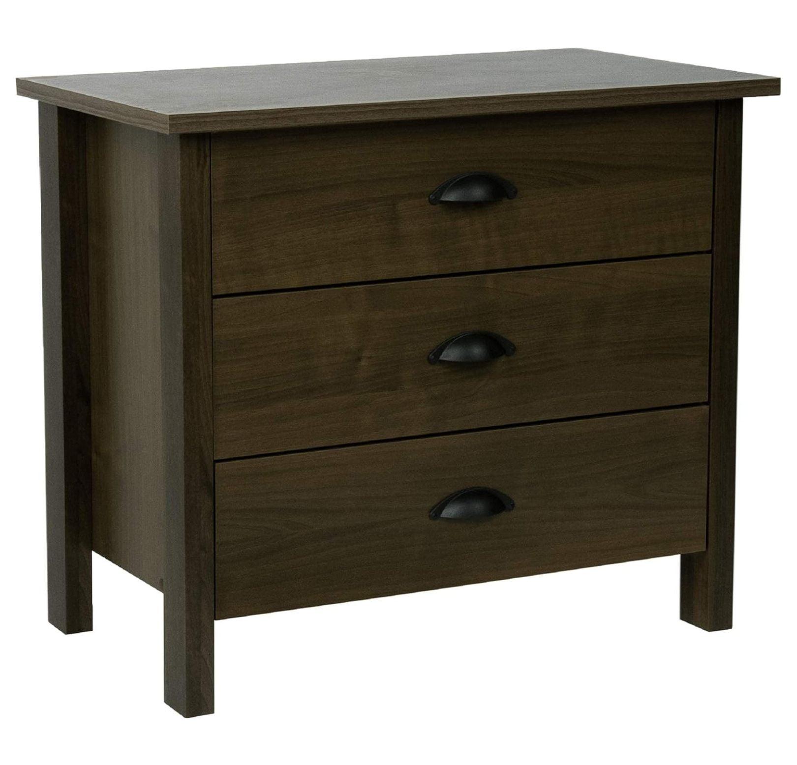 Walnut 3-Drawer Modern Laminated Chest