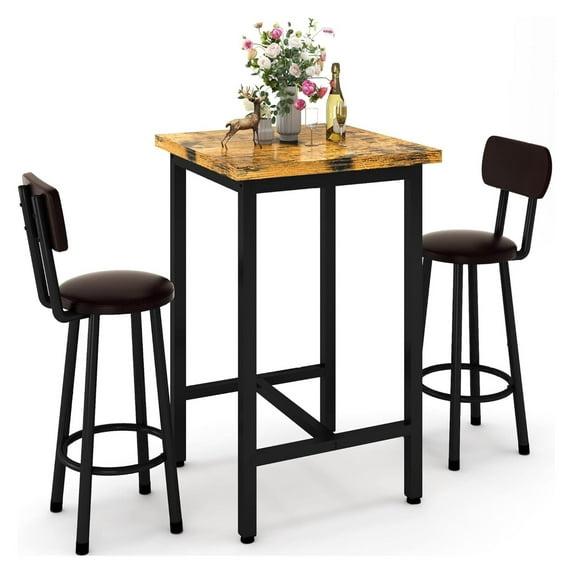 TiaGOC 3 Piece Pub Dining Set, Modern bar Table and Stools for 2 Kitchen Counter Height Wood Top Bistro Easy Assemble for Breakfast Nook Living Room Small Space Restaurant, Rustic Brown 24”
