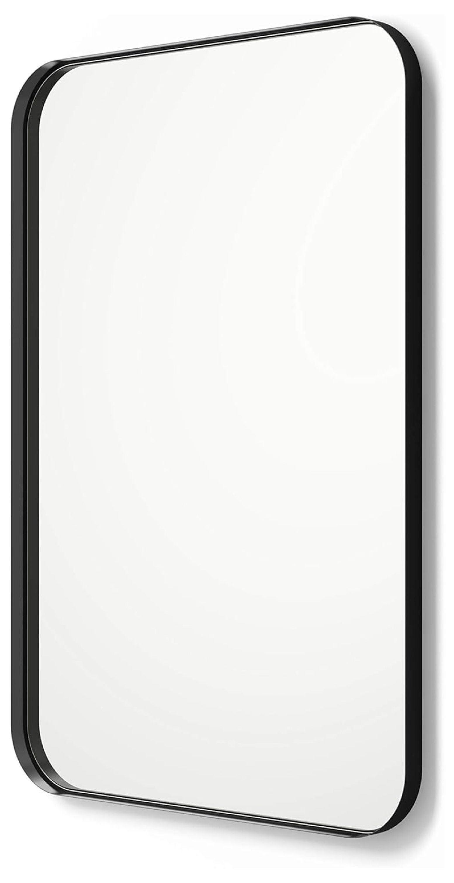 Drevy 30” x 40” Black Metal Framed Mirror | Rounded Rectangle Bathroom Wall Mirror