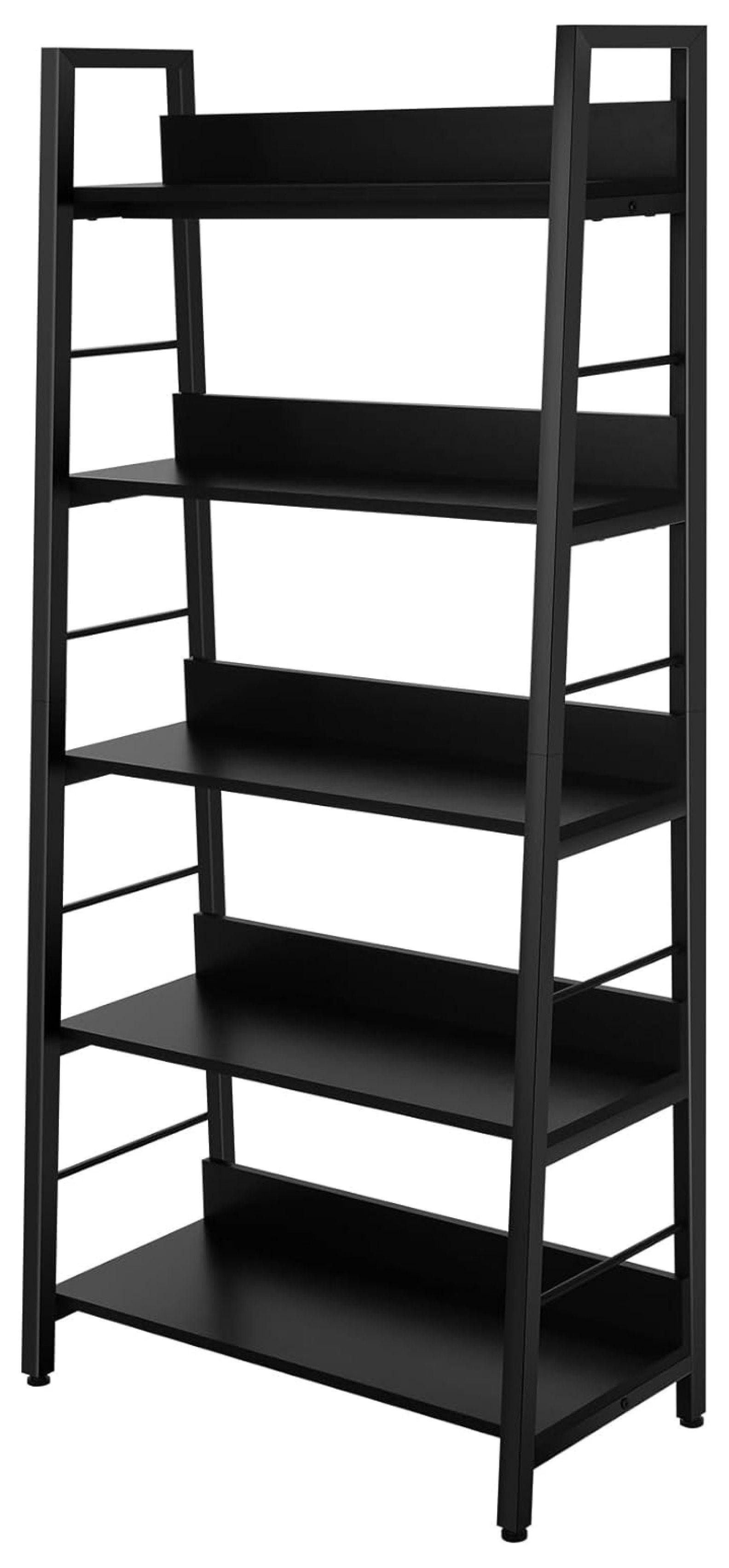 Black 5-Tier Adjustable Ladder Bookshelf with Engineered Wood Shelves