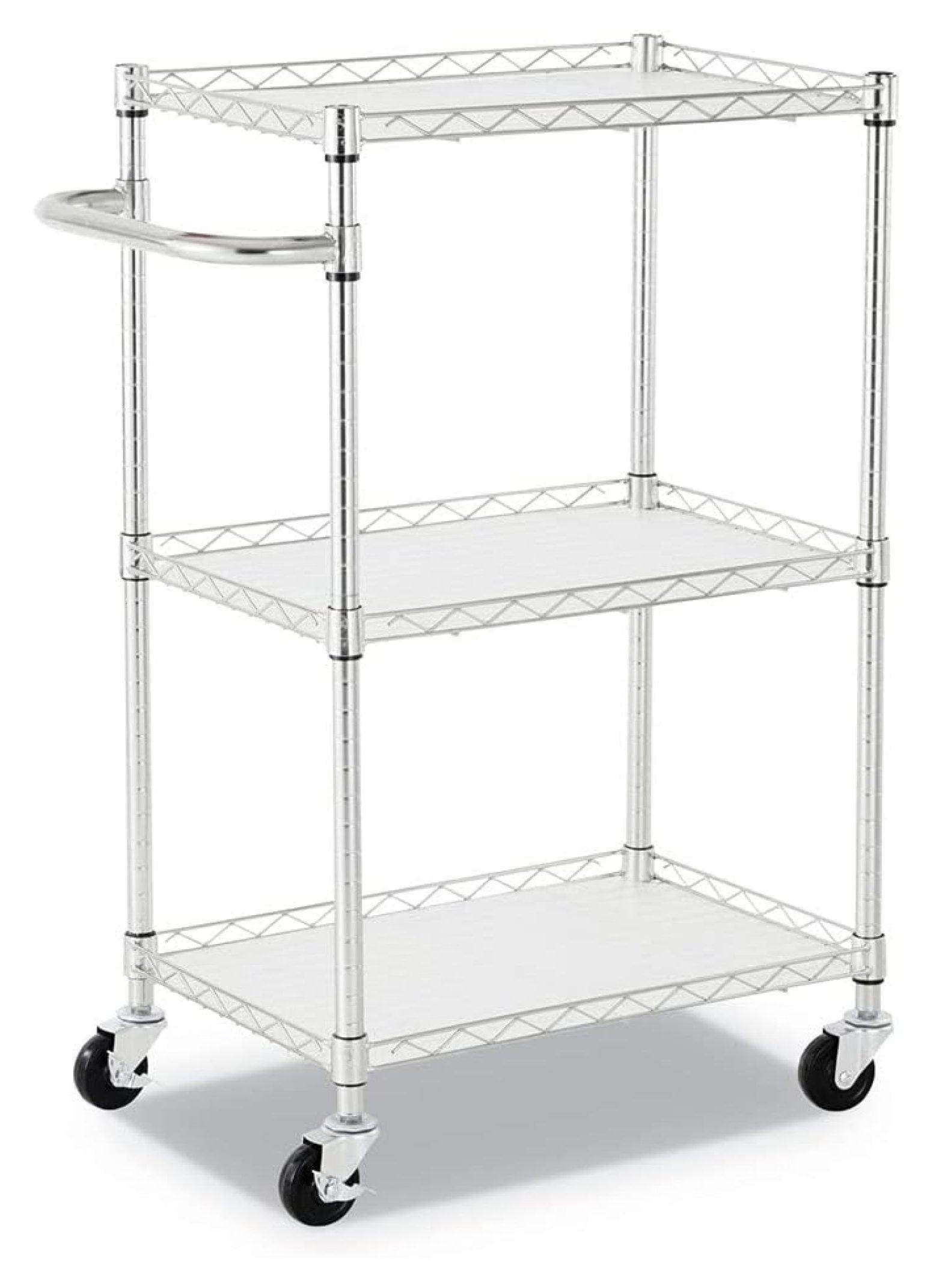 Silver 3-Shelf Wire Cart with Liners and Handle