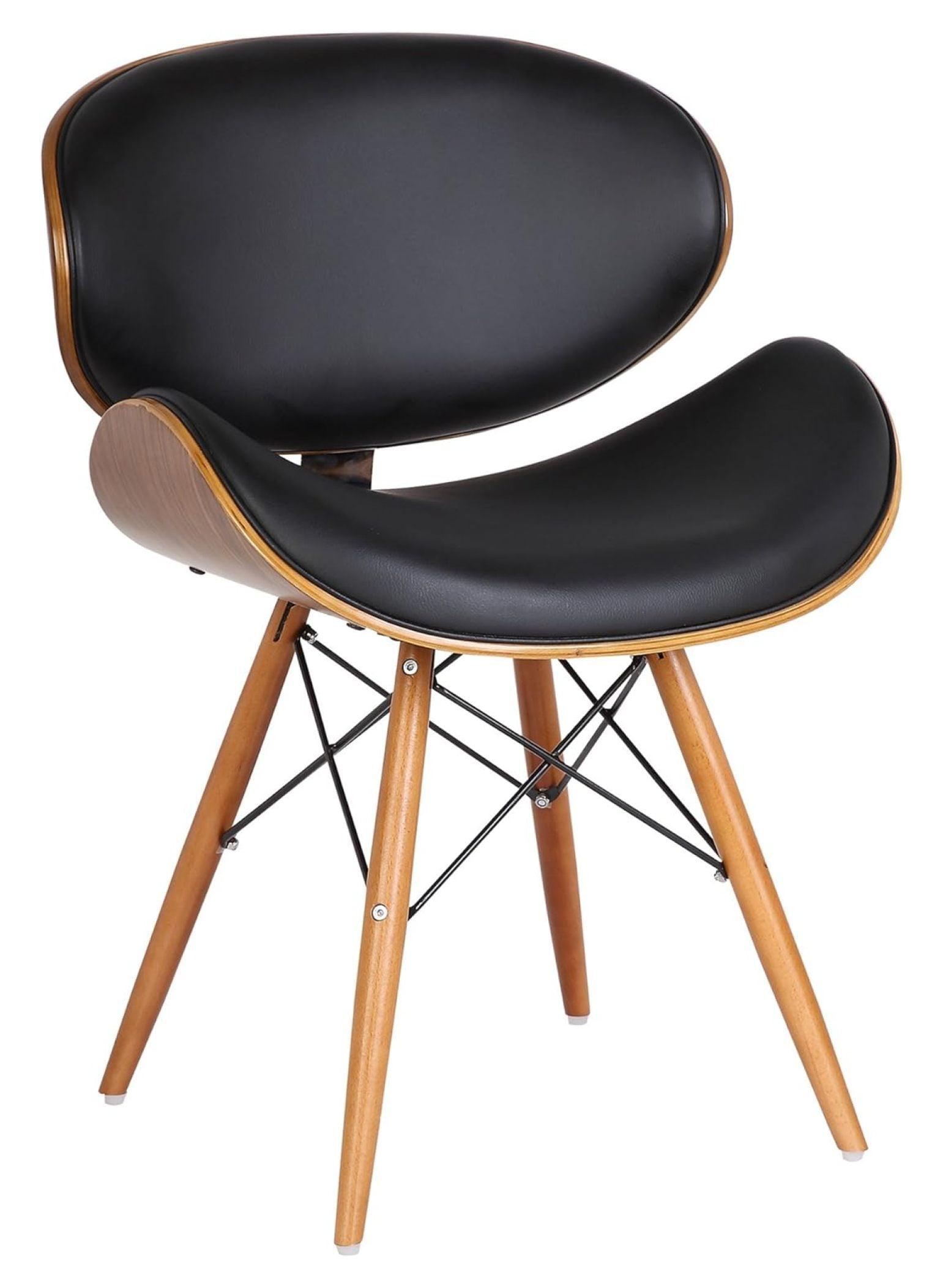 Black Faux Leather Walnut Wood Dining Chair