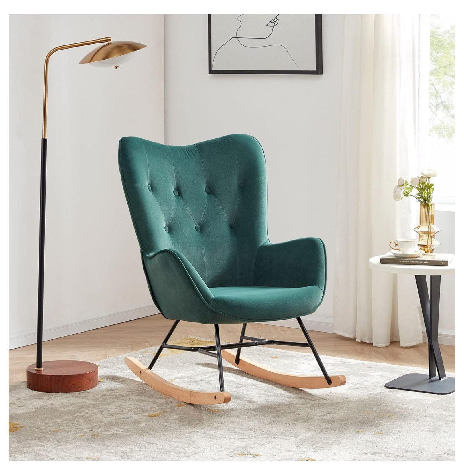 Channel Velvet High Back Arms Rocking Accent Chair