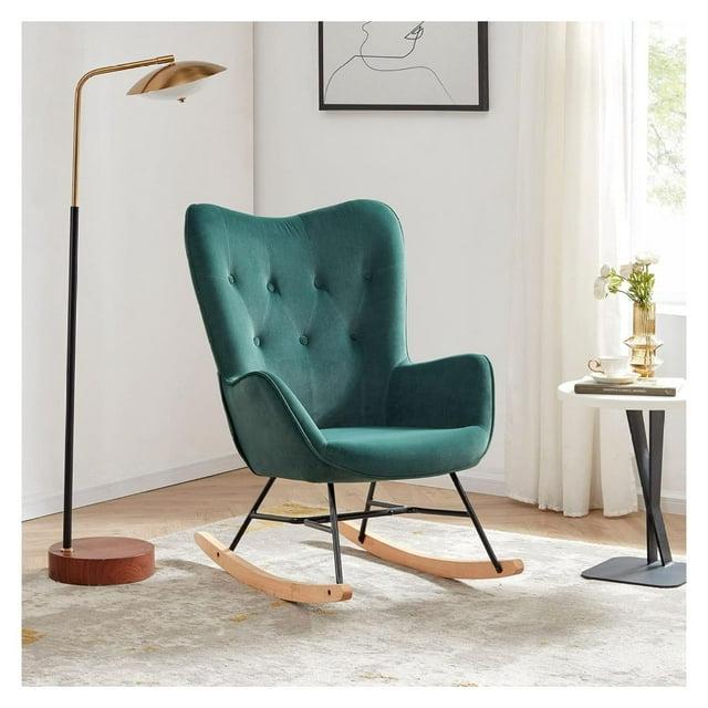 Channel Velvet High Back Arms Rocking Accent Chair