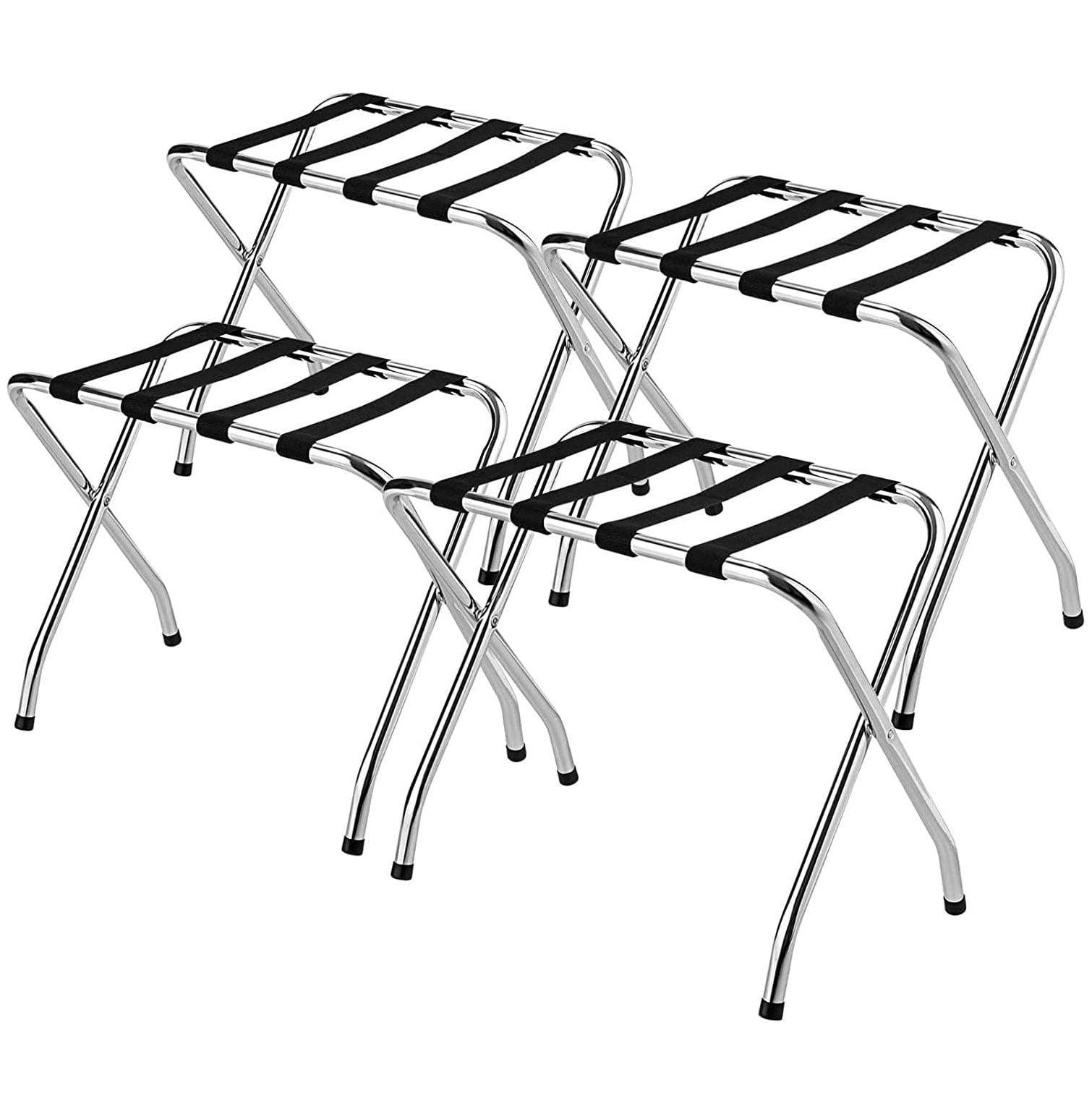 Chrome Luggage Rack for Guest Room, Folding Metal Bag Suitcase Holder with Nylon Straps, Luggage Stand Ideal for Home Bedroom Guest Room Hotel, No Assembly Required (4)