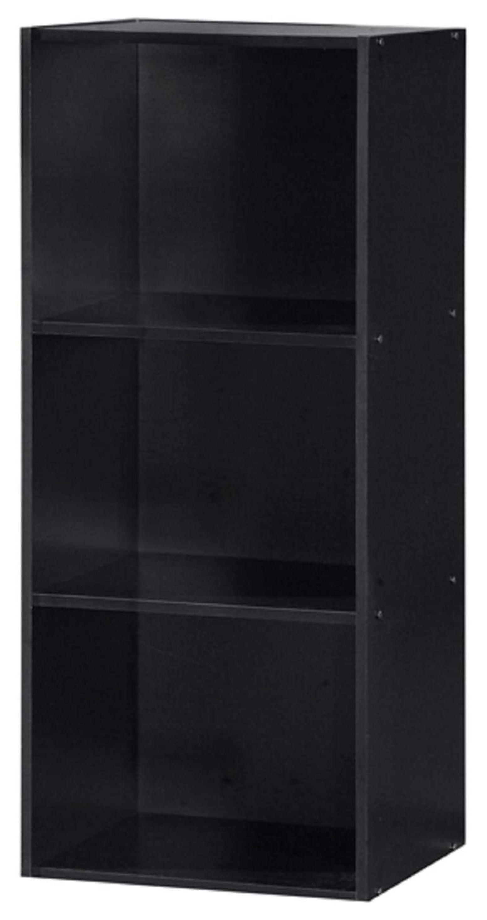 Hodedah HID23 High Quality 3 Shelf Home, Office, and School Organization Storage 35.70 Inch Tall Slim Bookcase Cabinets to Display Decor, Black