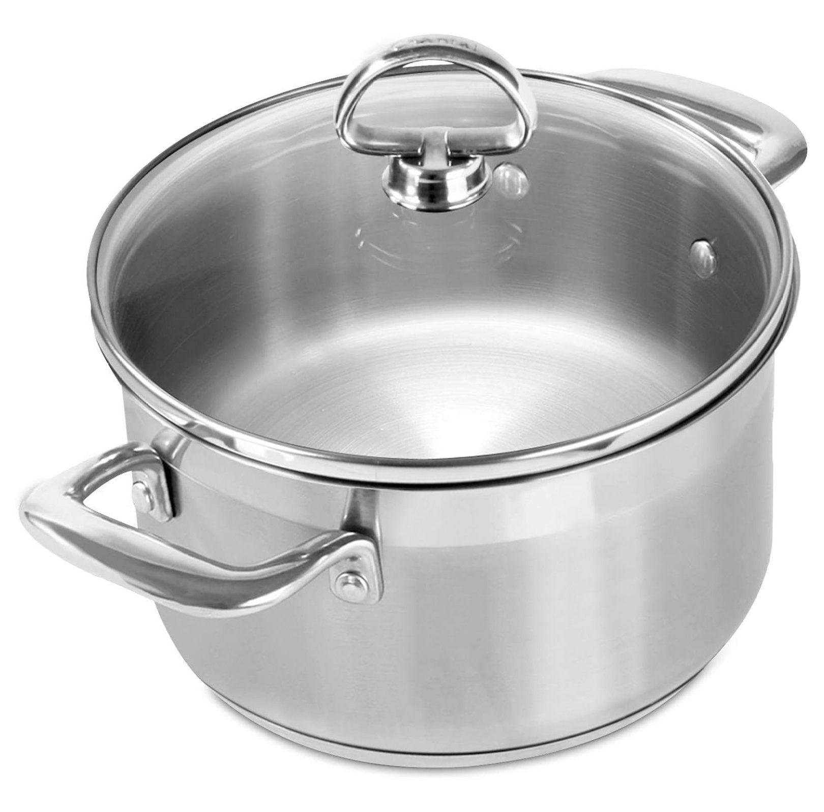 Brushed Stainless Steel 2-Quart Soup Pot with Glass Lid