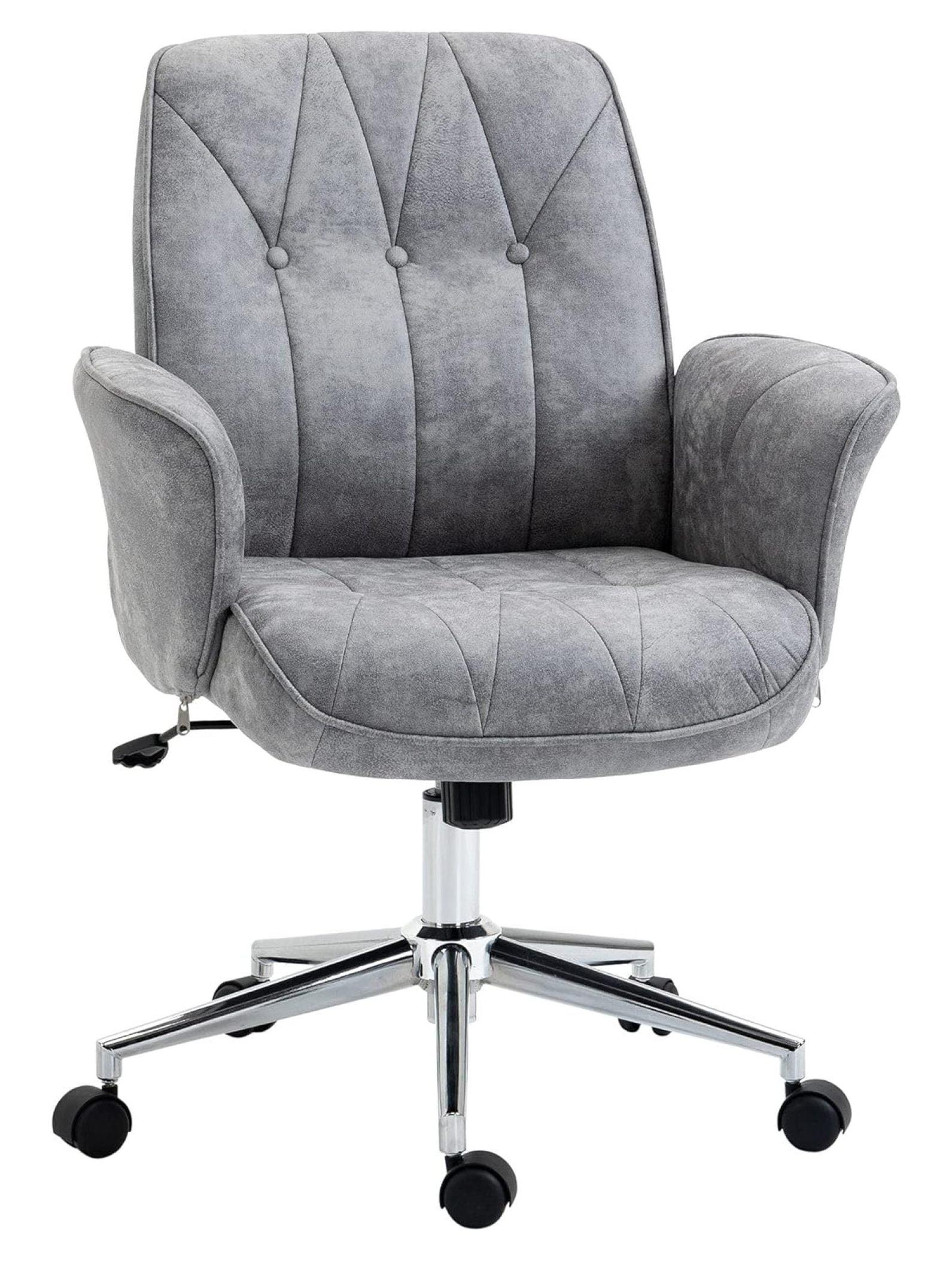 Vinsetto Microfiber Home Office Chair, Height Adjustable Button Tufted Computer Desk Chair with Swivel Wheels, Tilt Function and Padded Armrests, Light Gray