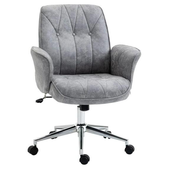 Zazesaby Microfiber Home Office Chair, Height Adjustable Button Tufted Computer Desk Chair with Swivel Wheels, Tilt Function and Padded Armrests, Light Gray