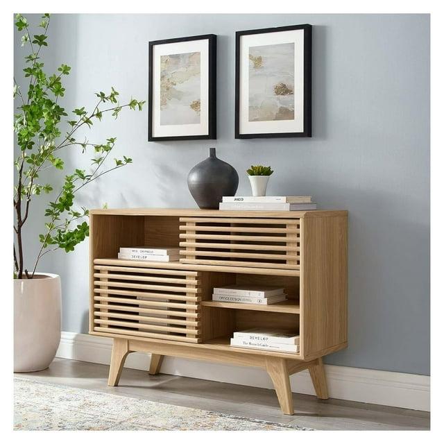Modway Render Display TV Stand for TVs up to 48" Oak: Modern Media Console with Fixed Shelves, MDF Construction