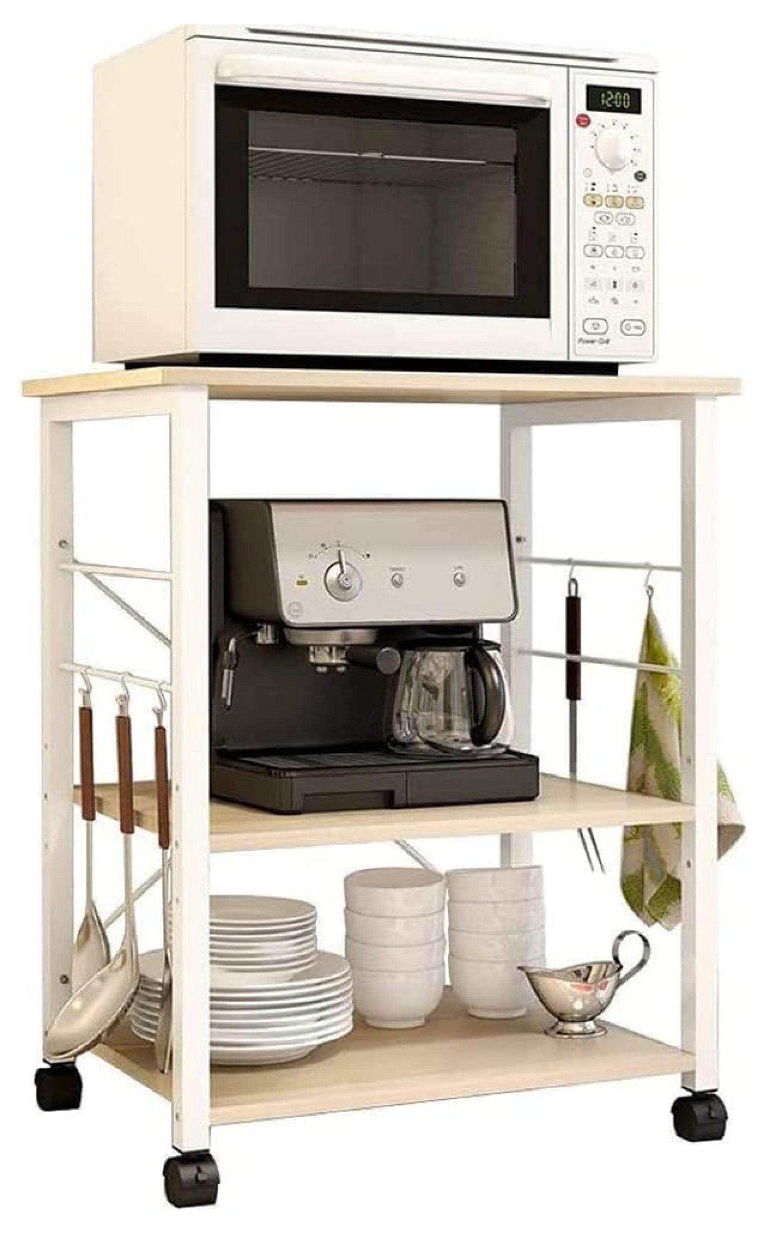 Maple and White 3-Tier Rolling Kitchen Cart with Storage