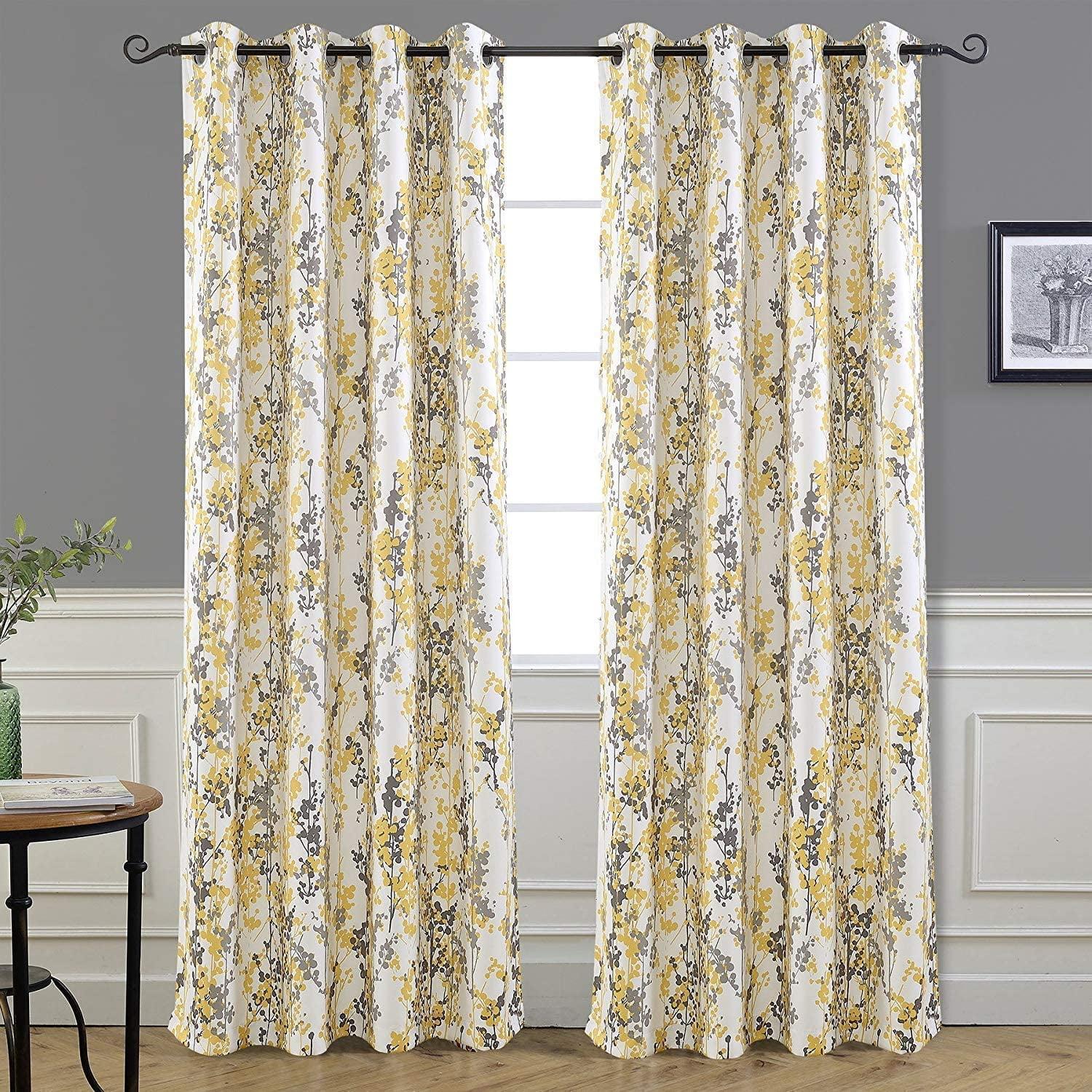 DriftAway 2 Piece Floral Room Darkening Curtains 84"L x 52"W Golden Golden Yellow/Gray