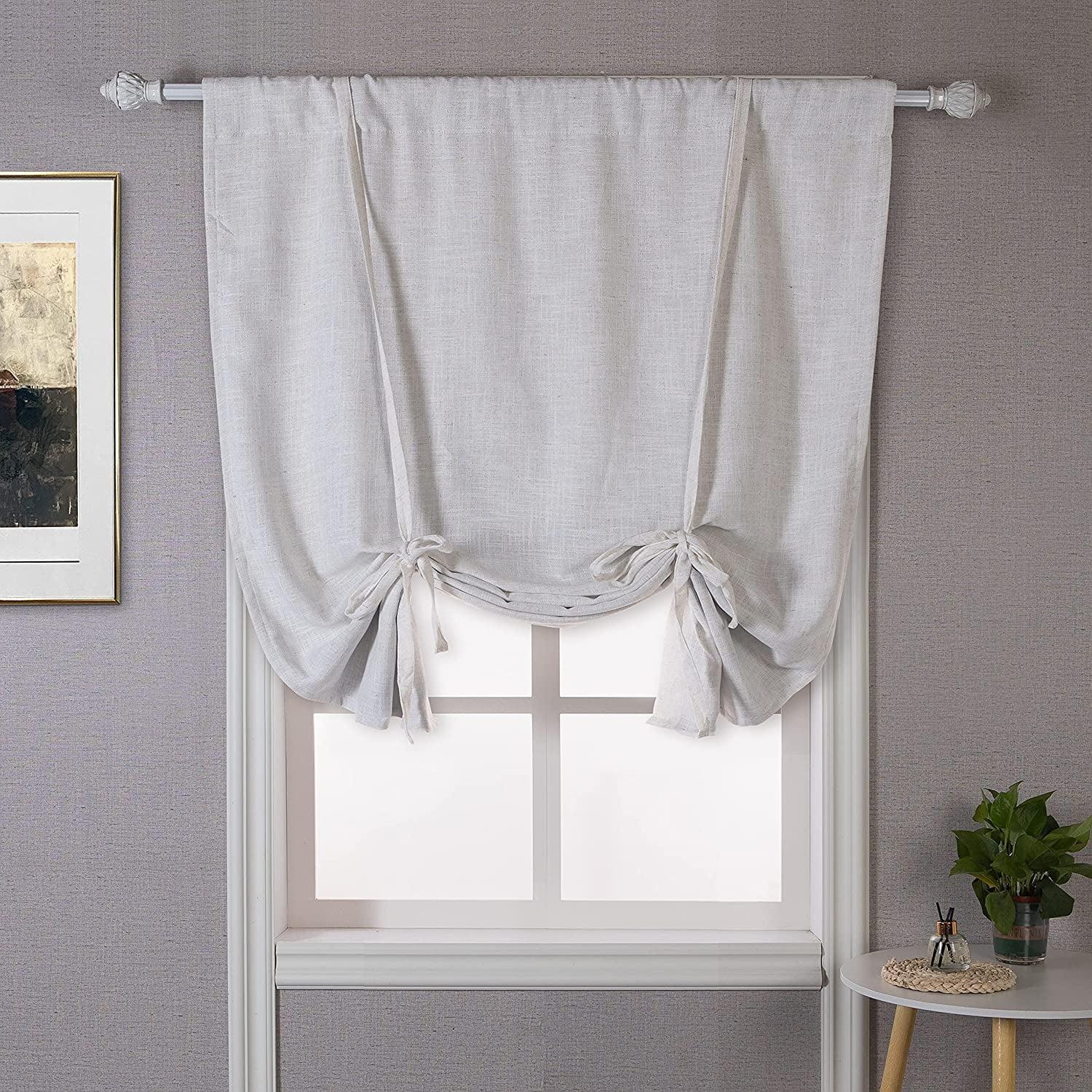 Beige Linen Blend Room-Darkening Tie-Up Curtain Panel