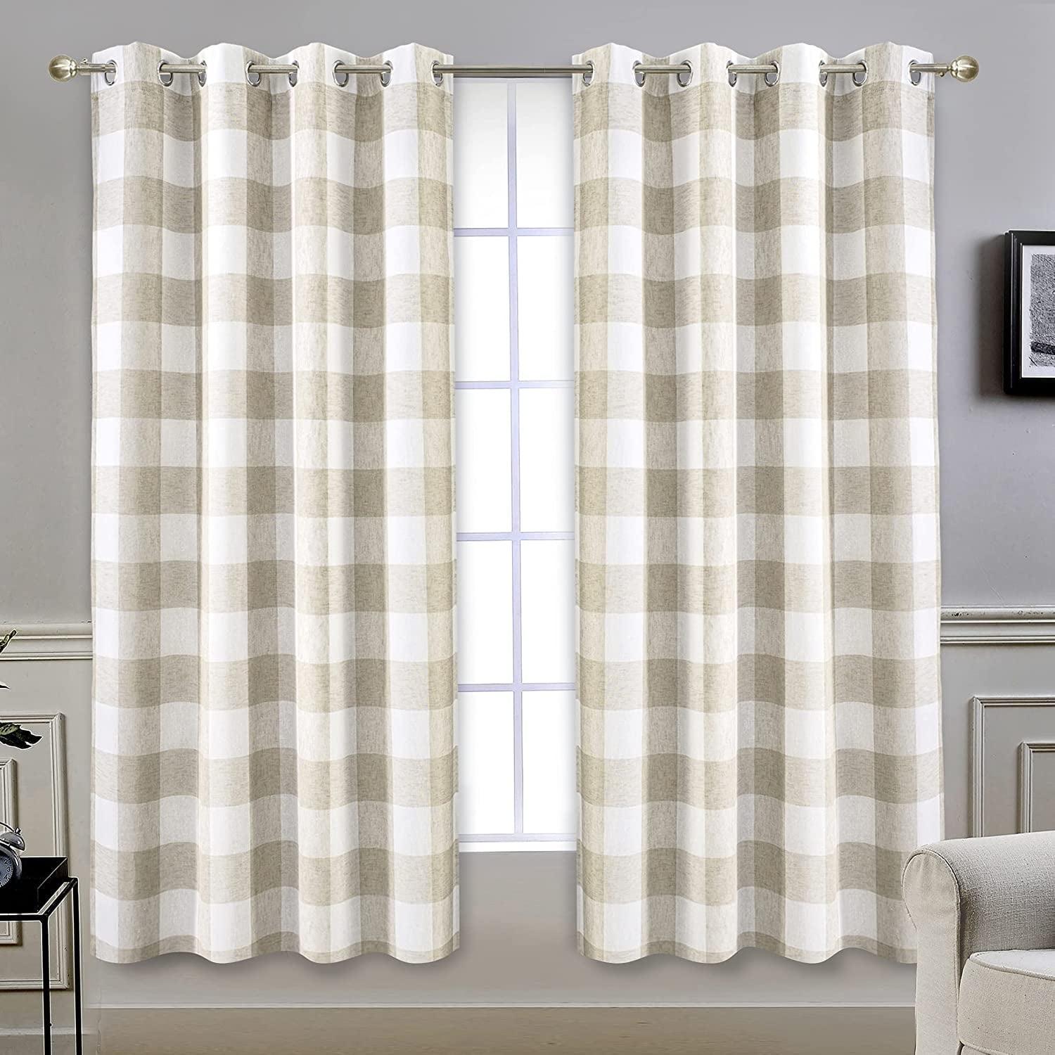 DriftAway Buffalo Check Woven Plaid Pattern Lined Blackout Thermal Insulated Window Curtain Grommet, 2 Panels, 52" x 63", Taupe