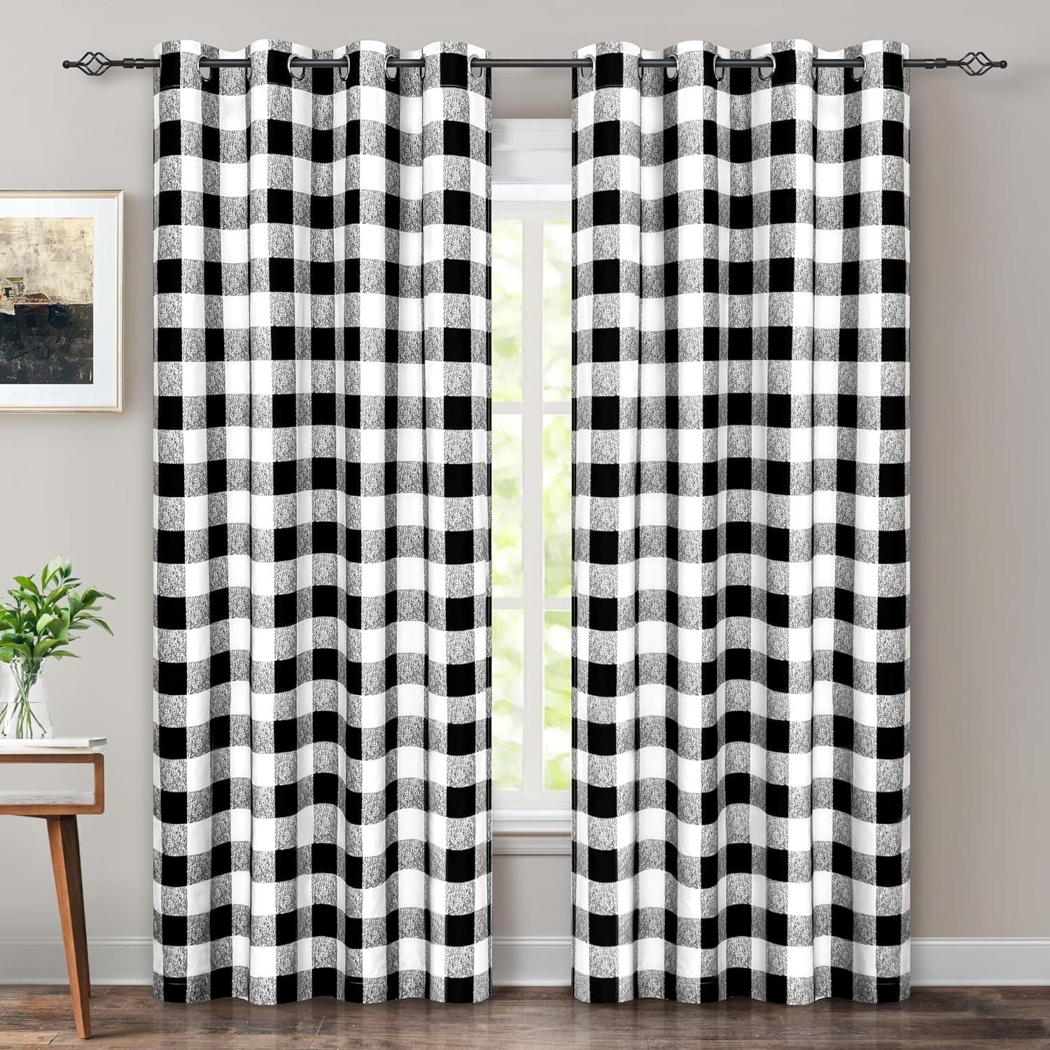Buffalo Plaid Check Curtains Blackout Room Darkening Thermal Insulated Black and White Buffalo Checkered Window Drapes for Farmhouse Bedroom Living Room Grommet Curtain 2 Panels 84 Inch Long