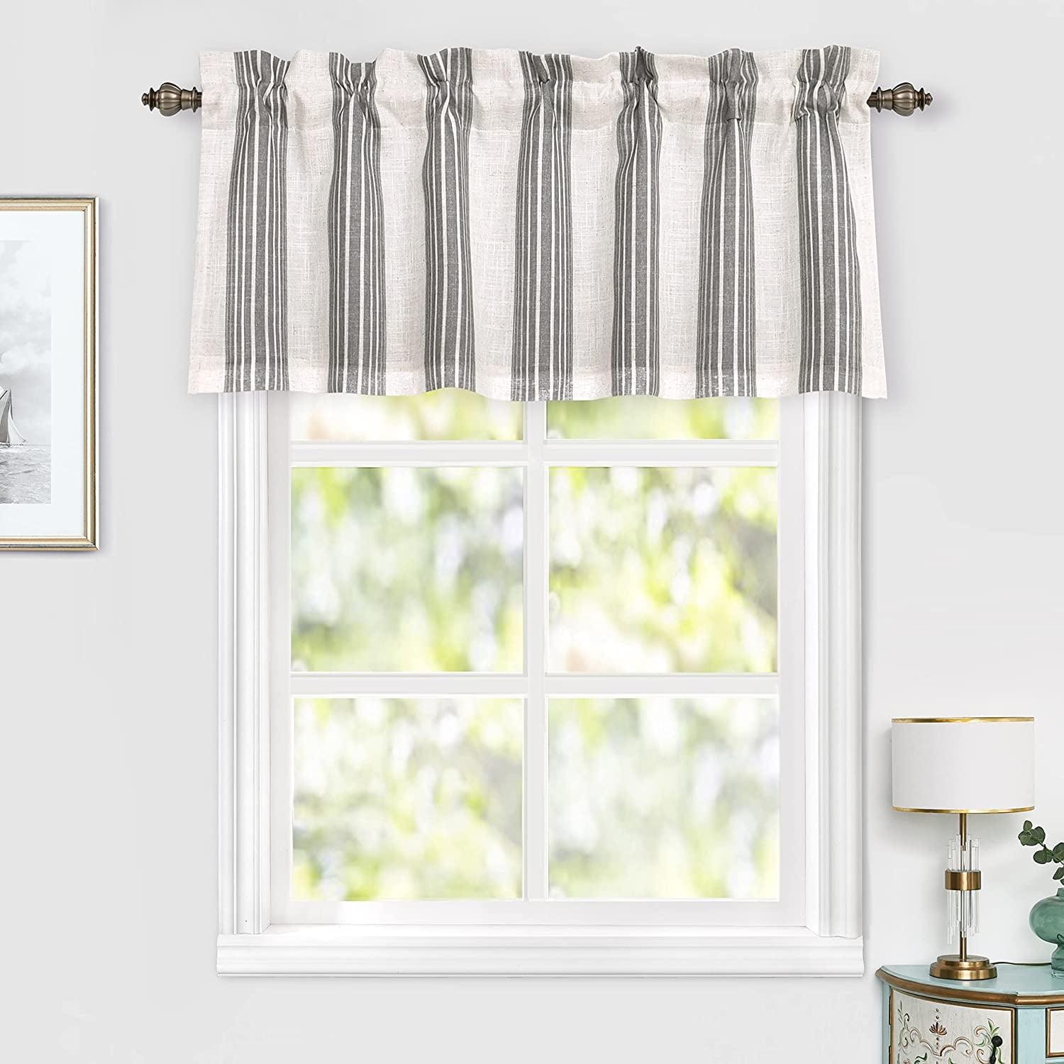 DriftAway Chris Vertical Striped Pattern Linen Textured Blackout Window Curtain Valance Grey 52" width x 18 " length