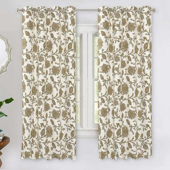 DriftAway Freda Jacobean Floral Linen Blend Lined Thermal Insulated Room Darkening Blackout Grommet Window Curtains 2 Layers 2 Panels Each 52 Inch by 63 Inch Taupe Beige