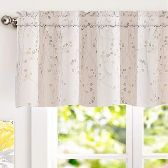 DriftAway Harper Floral Pattern Window Treatment Valance, Rod Pocket, 50"x18"+2" Header (Beige)
