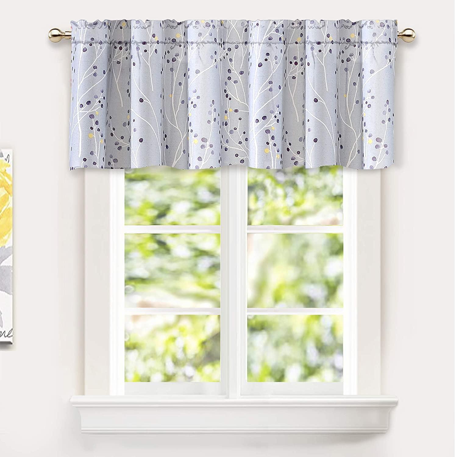 Lavender Gray Floral Pattern Rod Pocket Valance, 50"x18"