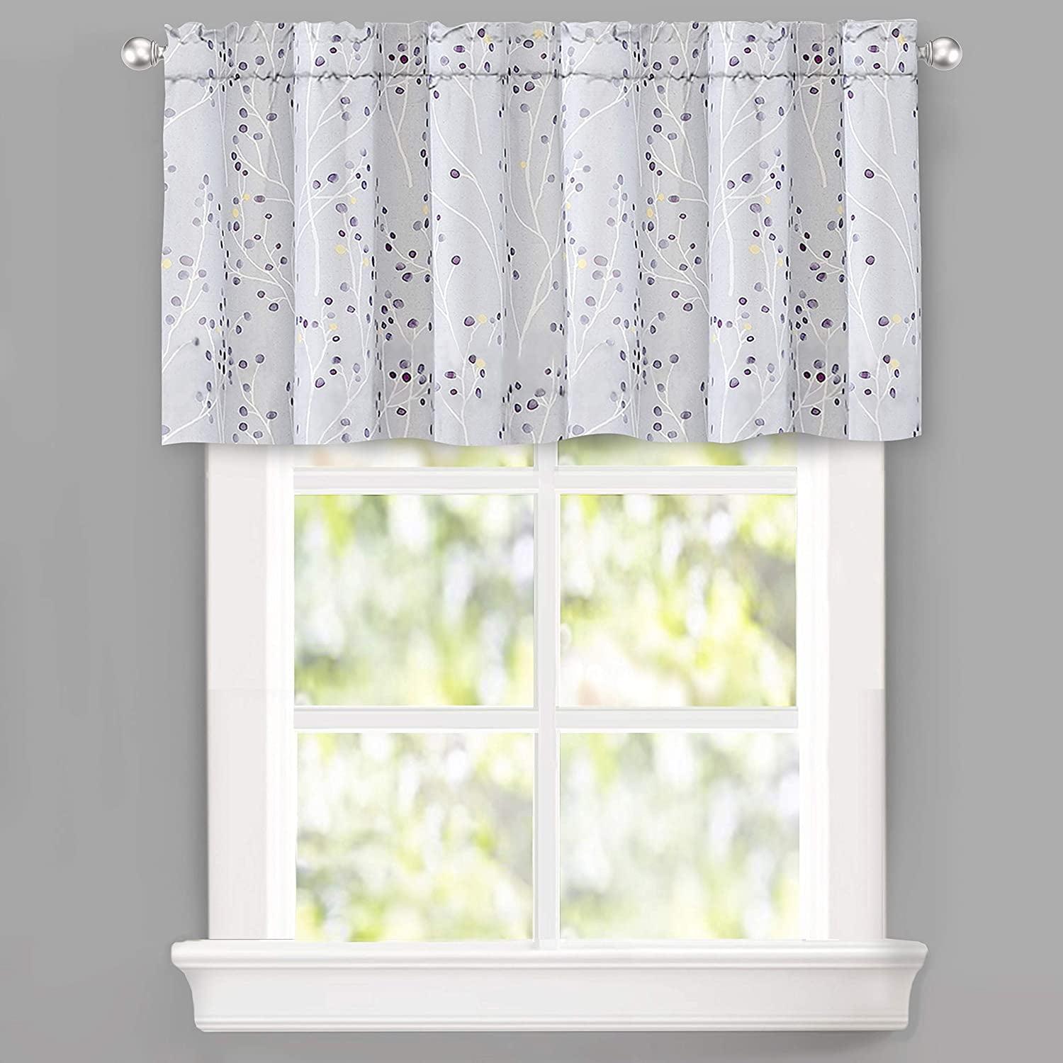 Lavender Gray Floral Rod Pocket Valance 50 x 24 Inch