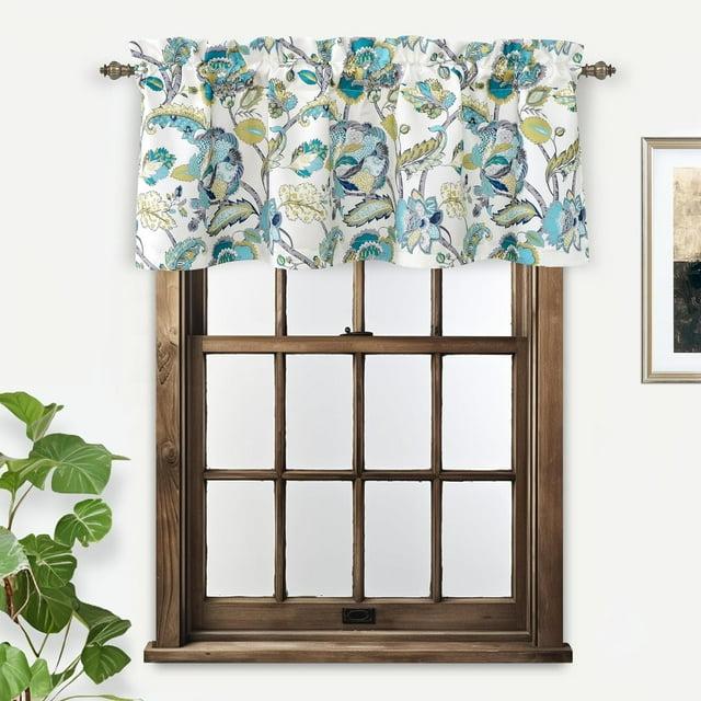 DriftAway Layla Classic America Style Floral Leaves Room Darkening Window Curtain Valance Rod Pocket Single 52 Inch by 18 Inch Plus 2 Inch Header Teal Gray