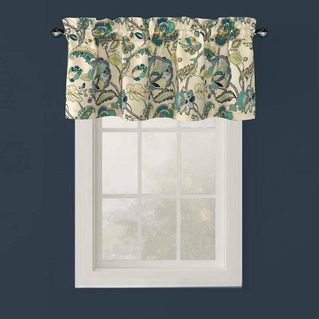 DriftAway Layla Classic America Style Floral Leaves Room Darkening Window Curtain Valance Rod Pocket Single 52x18 Eggshell Turquoise Gray