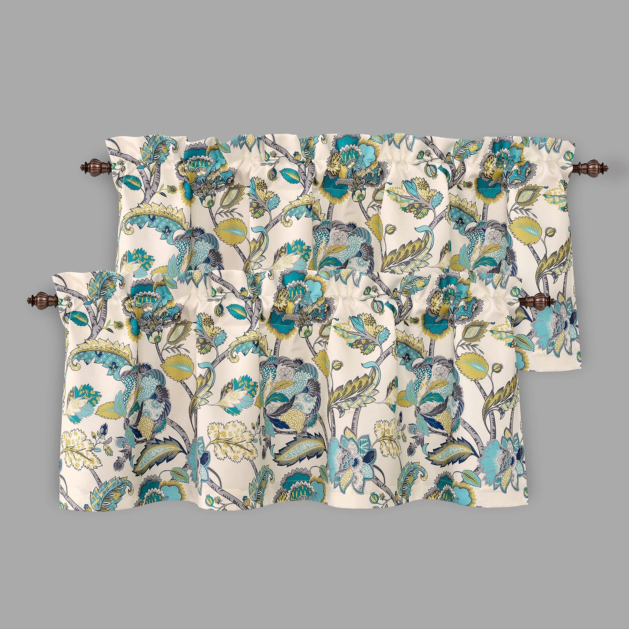 DriftAway  Layla Classic America Style Floral Leaves Room Darkening Window Curtain Valance Rod Pocket Eggshell Teal 52" width x 18 " length 2 pack