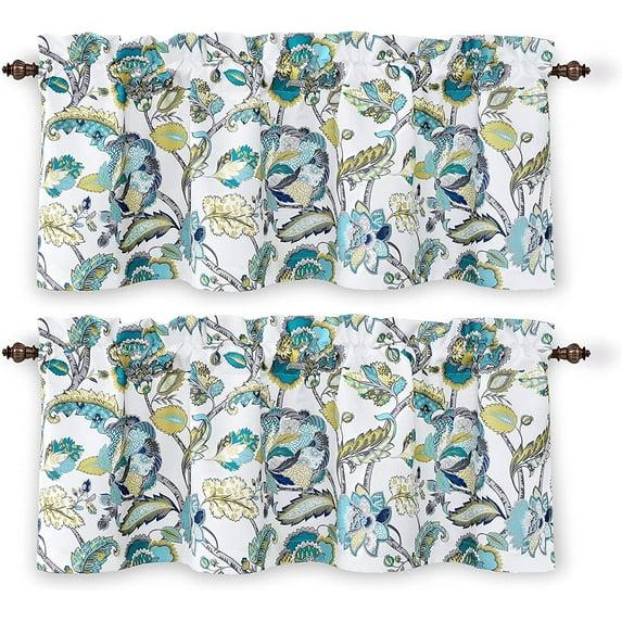 DriftAway Layla Room Darkening Valance for Kitchen Classic America Style Floral Leaves 18 Inch Length Valance for Living Room Bedroom Rod Pocket Window Treatment 52x18 White Seafoam Gray 2 Pack